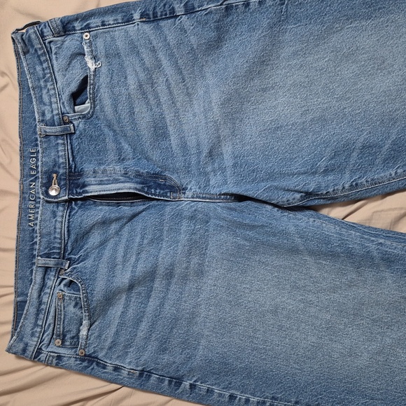 American Eagle Stretch Super High Rise Straight Leg Blue Jeans- Size 18 - Picture 3 of 3